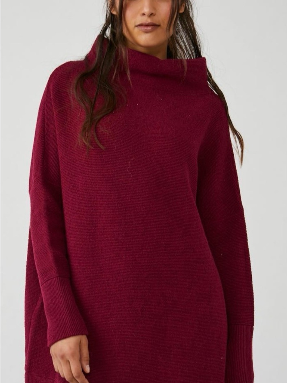 Free People Burgundy Funnel Neck Sweater Dress